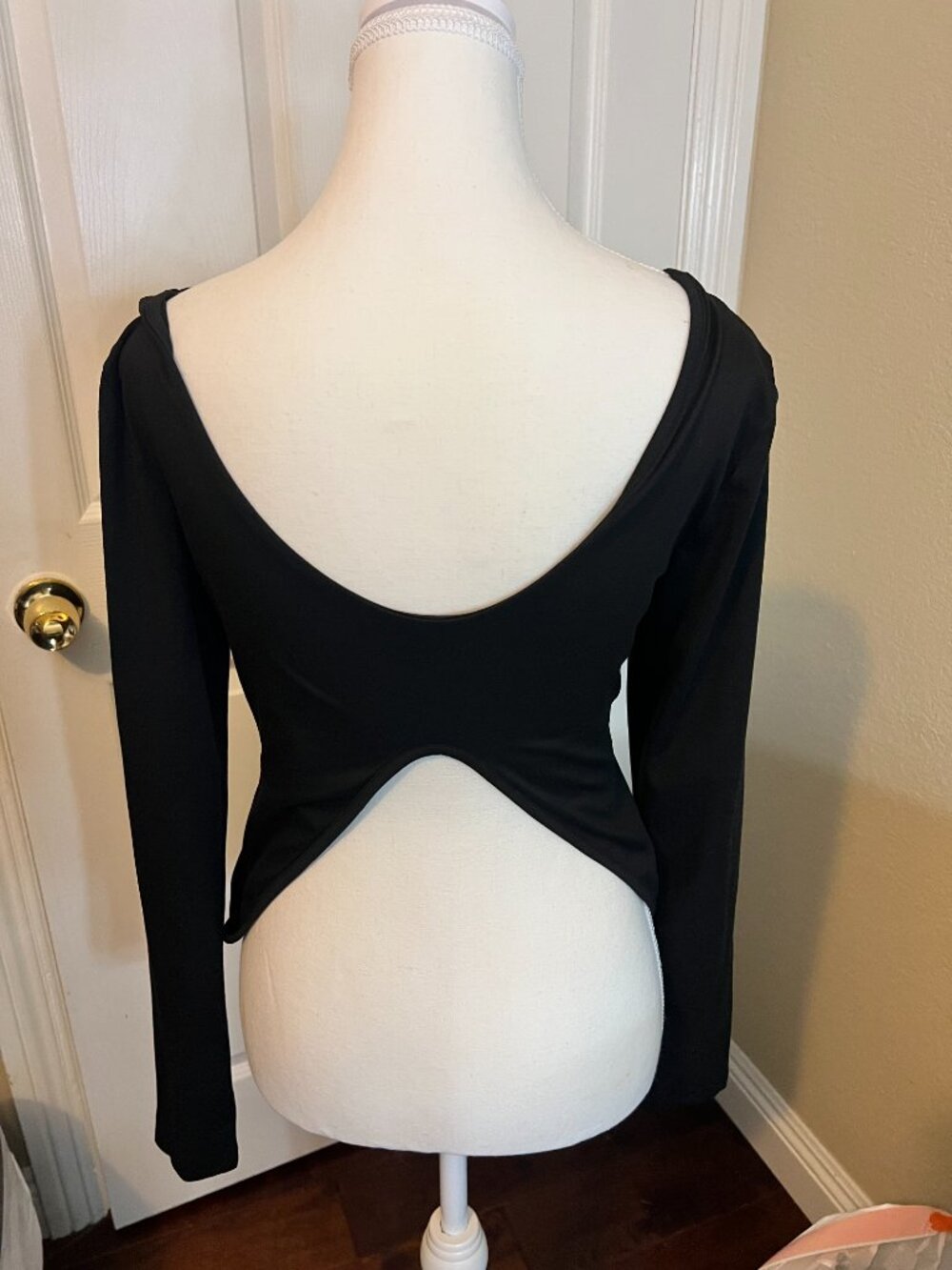 Off Shoulder Fitted Black Long Sleeve Deep Scoop Back Top